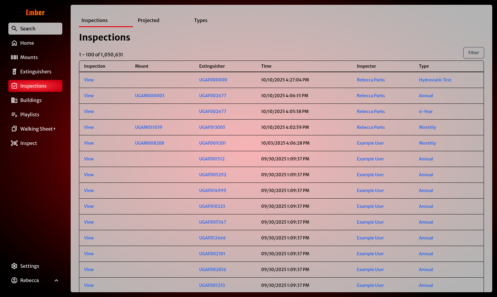 Ember inspections page with 1 million inspections